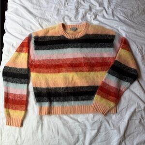 J Crew Perfect brushed cashmere crewneck sweater in guava multi stripe